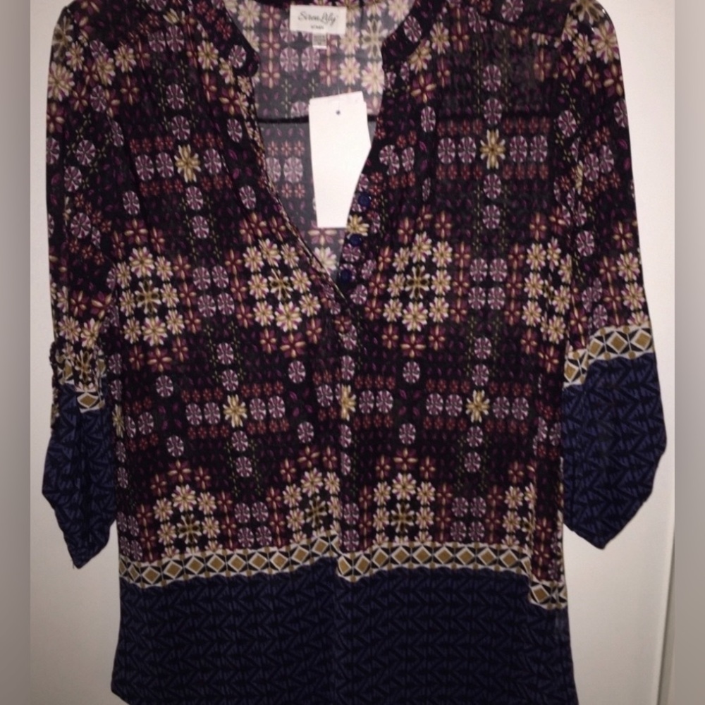 Womens 3/4 Sleeve Top Flower Print Blouse Medium Siren Lady Polyester